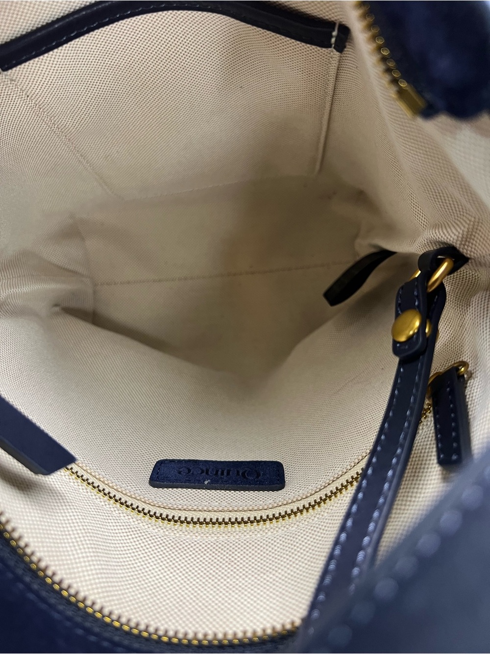 Quince Italian Suede Leather Bucket Shoulder Bag Midnight Blue Adjustable Strap - Picture 5 of 7